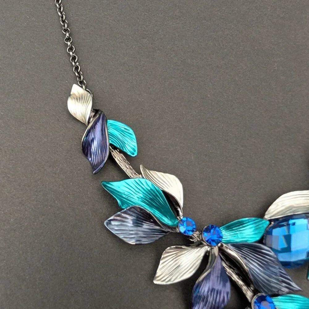 Navy, silver and teal statement necklace